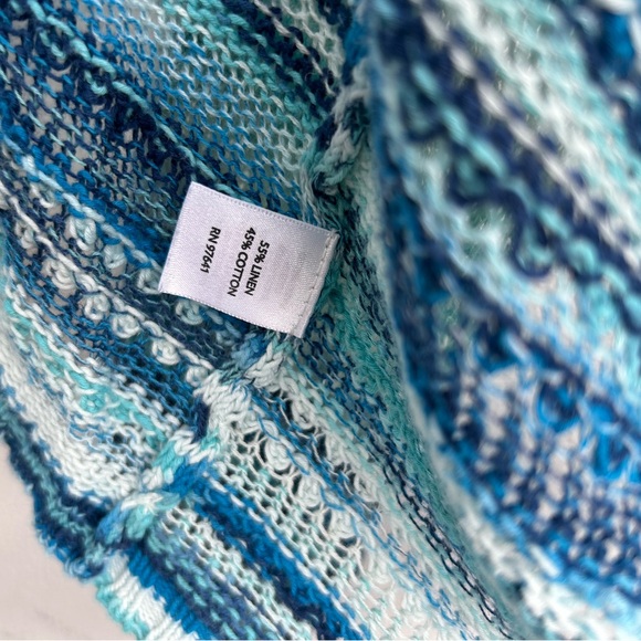 J Jill open front cardigan sweater large linen cotton blend blue striped knit - Picture 5 of 13